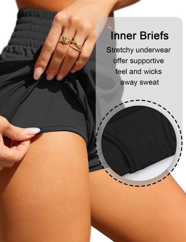 Women's Athletic Shorts High Waisted Running Shorts Pocket Sporty Short Gym Elastic Workout Shorts - Image 3