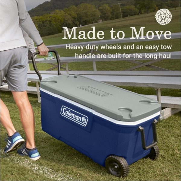 Coleman 316 Series Insulated Portable Cooler with Heavy Duty Wheels, Leak-Proof Wheeled Cooler with 100+ Can Capacity, Keeps Ice for up to 5 Days, Great for Beach, Camping, Tailgating, Sports, & More - Image 3