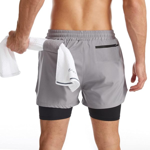 Mens 2 in 1 Running Shorts Quick Dry Athletic Shorts with Liner, Workout Shorts with Zip Pockets and Towel Loop - Image 2