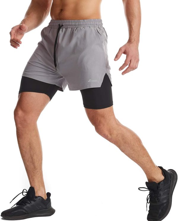 Mens 2 in 1 Running Shorts Quick Dry Athletic Shorts with Liner, Workout Shorts with Zip Pockets and Towel Loop - Image 3