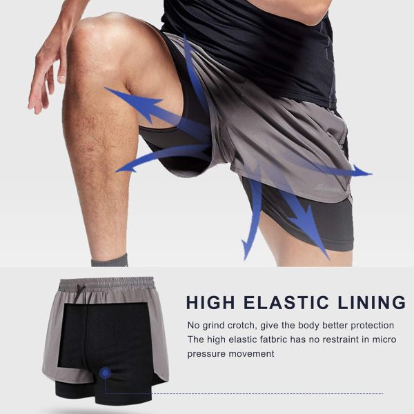 Mens 2 in 1 Running Shorts Quick Dry Athletic Shorts with Liner, Workout Shorts with Zip Pockets and Towel Loop - Image 5