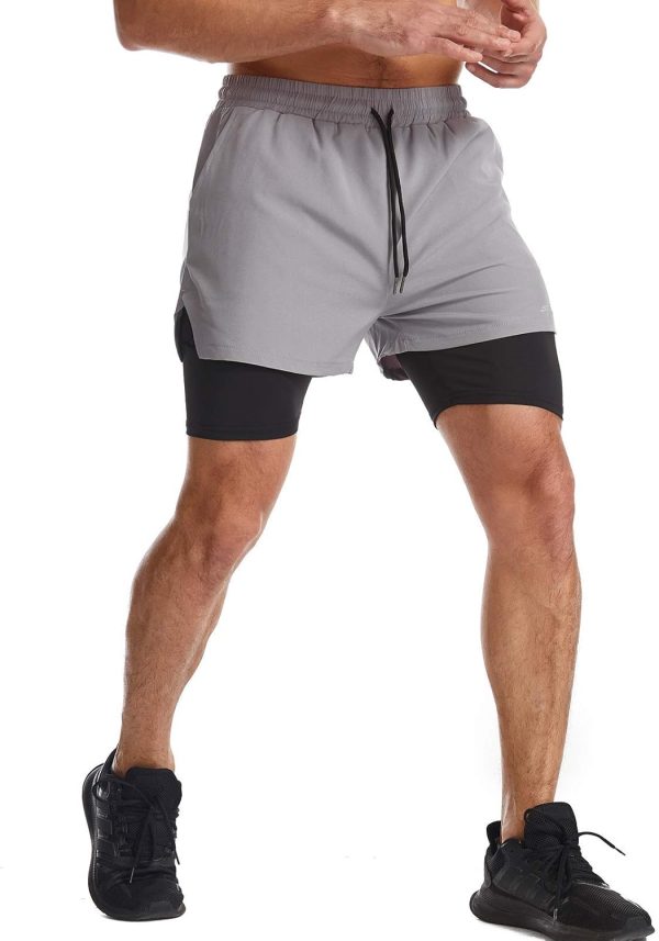 Mens 2 in 1 Running Shorts Quick Dry Athletic Shorts with Liner, Workout Shorts with Zip Pockets and Towel Loop - Image 6