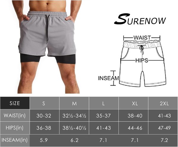 Mens 2 in 1 Running Shorts Quick Dry Athletic Shorts with Liner, Workout Shorts with Zip Pockets and Towel Loop - Image 7