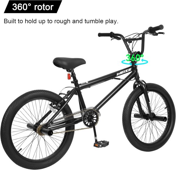WEIZE Freestyle BMX Bike, 20 inch Trick Bicycle for Kids and Adults Men Women, Hi-Ten Steel Frame, 360 Degree Rotor Freestyle, 4 Pegs Single Speed Teen Bike, Beginner-Level to Advanced Riders - Image 5