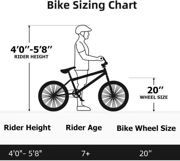 WEIZE Freestyle BMX Bike, 20 inch Trick Bicycle for Kids and Adults Men Women, Hi-Ten Steel Frame, 360 Degree Rotor Freestyle, 4 Pegs Single Speed Teen Bike, Beginner-Level to Advanced Riders - Image 6