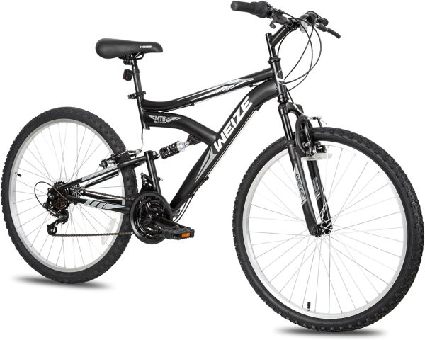 WEIZE Mountain Bike, 24/26/27.5 inch Outdoor Cycling Bike,18-Speed/High-Carbon Steel/Dual Full Suspension, Adjustable Ergonomic Seat for Men Women Adult, MTB Bicycle with Suspension Fork,Sleek Colors