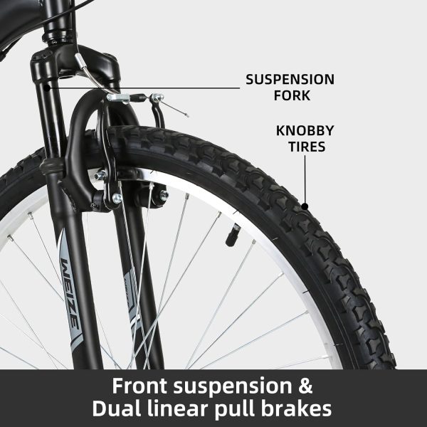 WEIZE Mountain Bike, 24/26/27.5 inch Outdoor Cycling Bike,18-Speed/High-Carbon Steel/Dual Full Suspension, Adjustable Ergonomic Seat for Men Women Adult, MTB Bicycle with Suspension Fork,Sleek Colors - Image 2